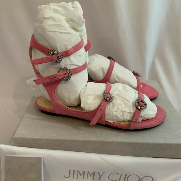 Jimmy Choo NAIA Flats Sandals Shoes NEW Size 38 (US 8) Suede w/ Crystal Buckle - Picture 2 of 6